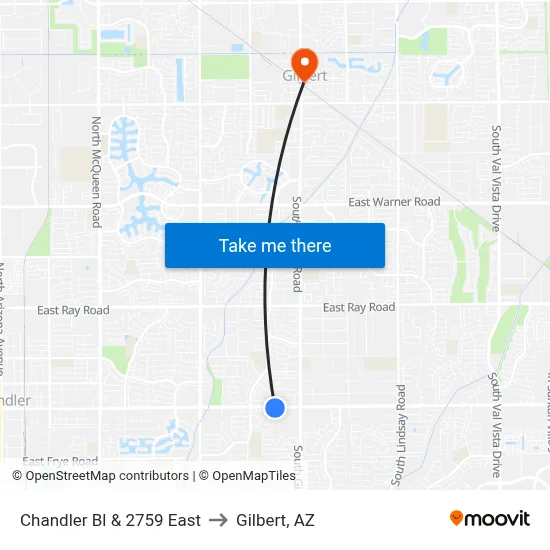 Chandler Bl & 2759 East to Gilbert, AZ map