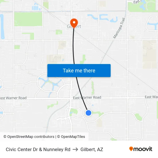 Civic Center Dr & Nunneley Rd to Gilbert, AZ map