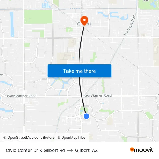 Civic Center Dr & Gilbert Rd to Gilbert, AZ map