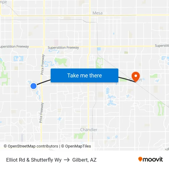 Elliot Rd & Shutterfly Wy to Gilbert, AZ map