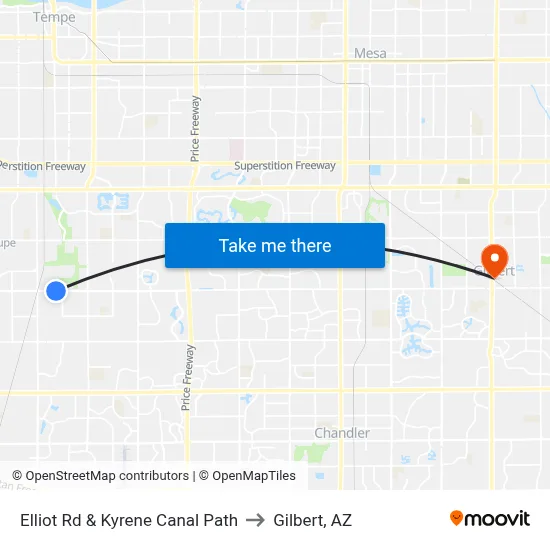 Elliot Rd & Kyrene Canal Path to Gilbert, AZ map