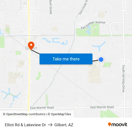 Elliot Rd & Lakeview Dr to Gilbert, AZ map