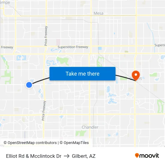Elliot Rd & Mcclintock Dr to Gilbert, AZ map