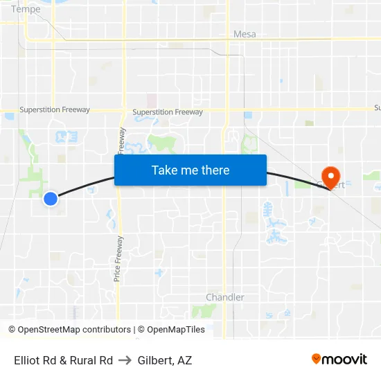 Elliot Rd & Rural Rd to Gilbert, AZ map