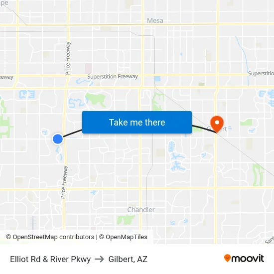 Elliot Rd & River Pkwy to Gilbert, AZ map