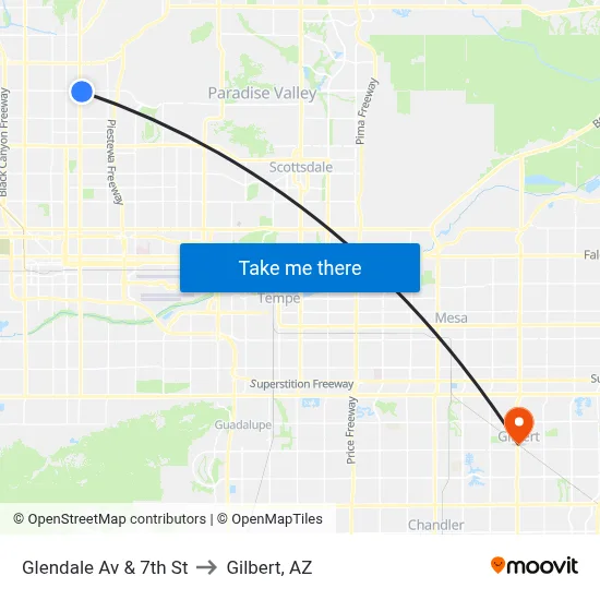 Glendale Av & 7th St to Gilbert, AZ map