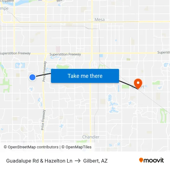 Guadalupe Rd & Hazelton Ln to Gilbert, AZ map