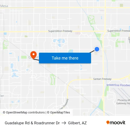 Guadalupe Rd & Roadrunner Dr to Gilbert, AZ map