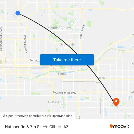 Hatcher Rd & 7th St to Gilbert, AZ map