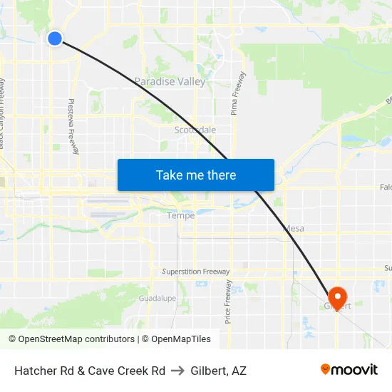 Hatcher Rd & Cave Creek Rd to Gilbert, AZ map