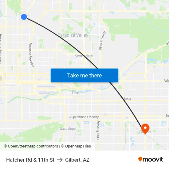 Hatcher Rd & 11th St to Gilbert, AZ map