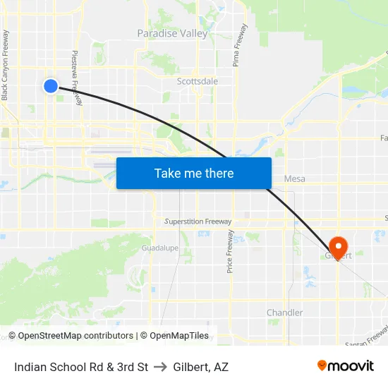 Indian School Rd & 3rd St to Gilbert, AZ map