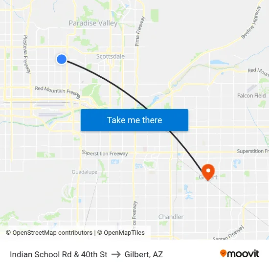 Indian School Rd & 40th St to Gilbert, AZ map
