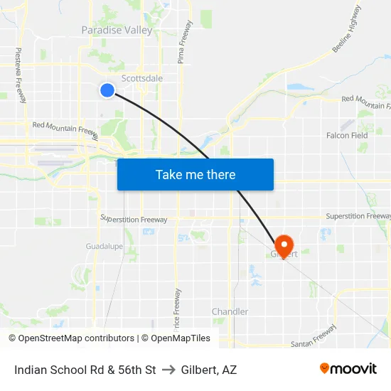 Indian School Rd & 56th St to Gilbert, AZ map