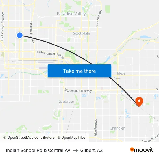 Indian School Rd & Central Av to Gilbert, AZ map