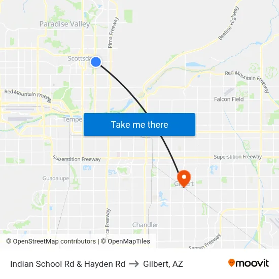 Indian School Rd & Hayden Rd to Gilbert, AZ map