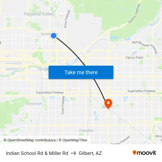 Indian School Rd & Miller Rd to Gilbert, AZ map