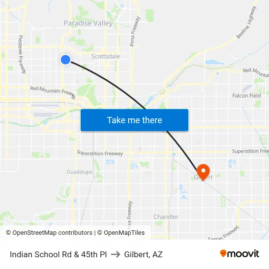 Indian School Rd & 45th Pl to Gilbert, AZ map