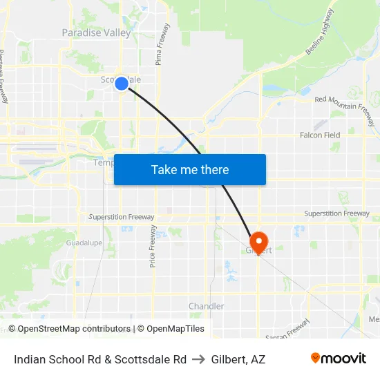 Indian School Rd & Scottsdale Rd to Gilbert, AZ map