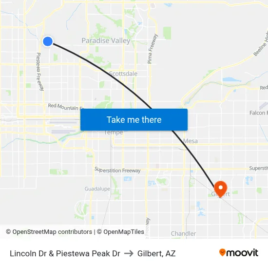 Lincoln Dr & Piestewa Peak Dr to Gilbert, AZ map