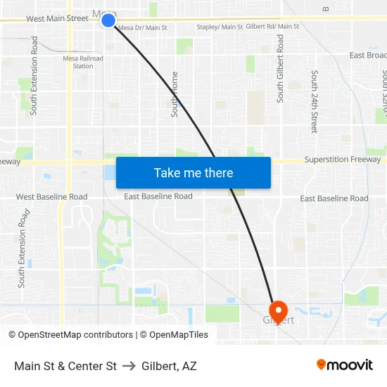 Main St & Center St to Gilbert, AZ map