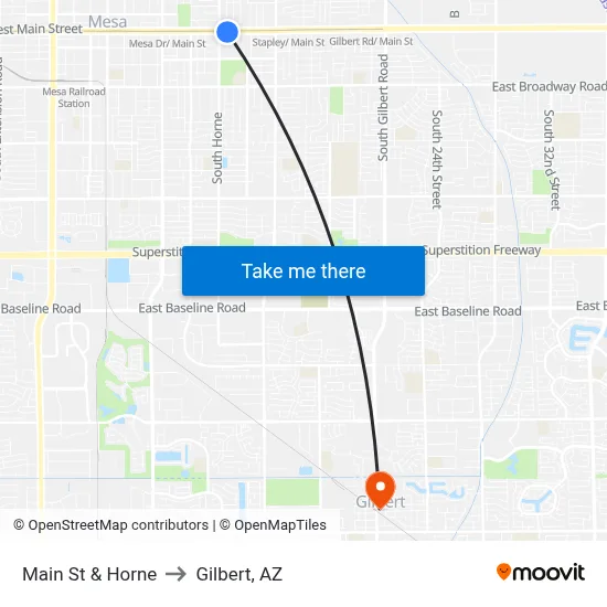 Main St & Horne to Gilbert, AZ map