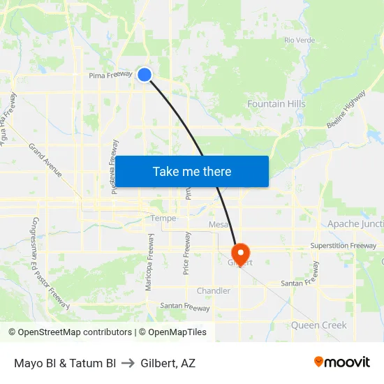 Mayo Bl & Tatum Bl to Gilbert, AZ map