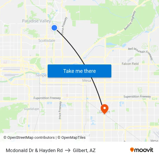 Mcdonald Dr & Hayden Rd to Gilbert, AZ map