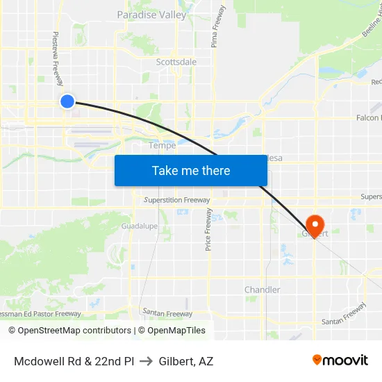 Mcdowell Rd & 22nd Pl to Gilbert, AZ map