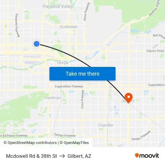 Mcdowell Rd & 38th St to Gilbert, AZ map