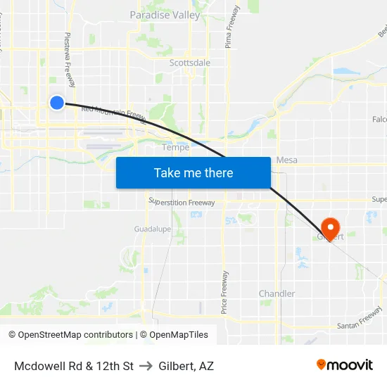 Mcdowell Rd & 12th St to Gilbert, AZ map