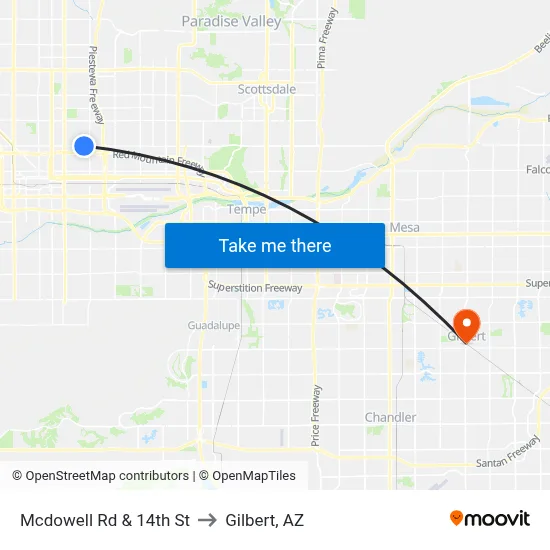 Mcdowell Rd & 14th St to Gilbert, AZ map