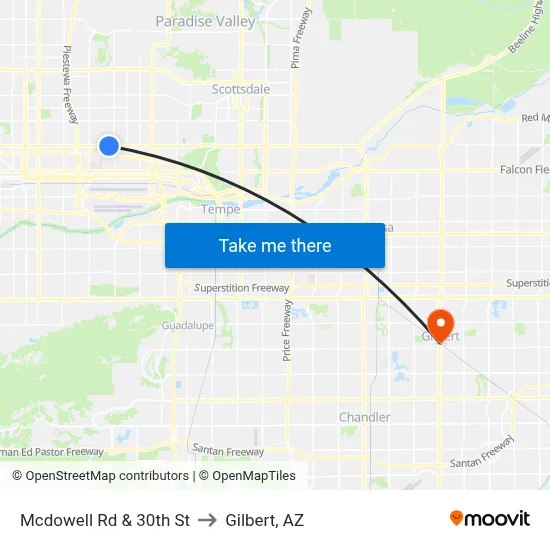 Mcdowell Rd & 30th St to Gilbert, AZ map