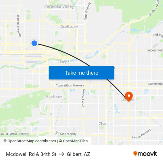 Mcdowell Rd & 34th St to Gilbert, AZ map