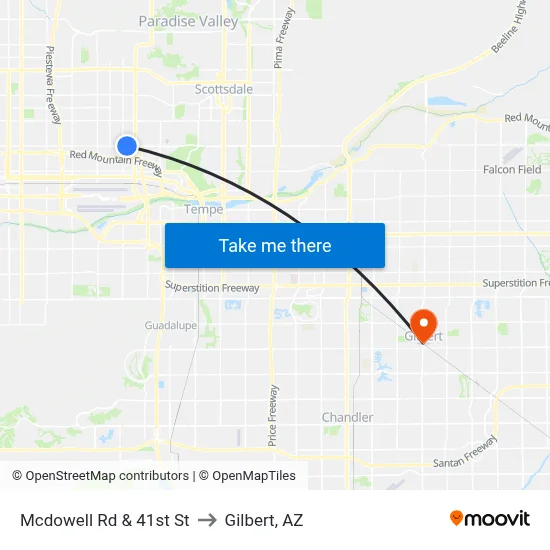 Mcdowell Rd & 41st St to Gilbert, AZ map