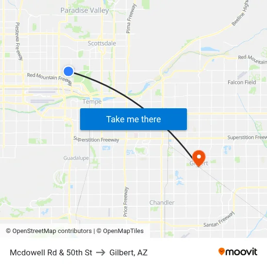 Mcdowell Rd & 50th St to Gilbert, AZ map