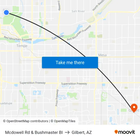 Mcdowell Rd & Bushmaster Bl to Gilbert, AZ map
