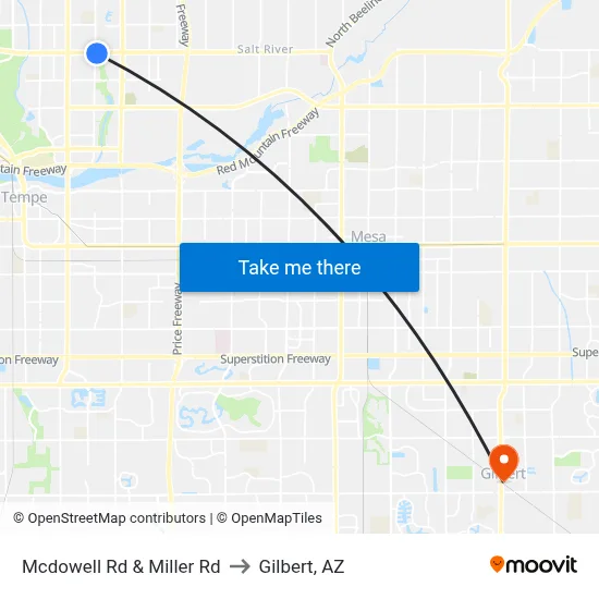 Mcdowell Rd & Miller Rd to Gilbert, AZ map