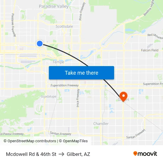 Mcdowell Rd & 46th St to Gilbert, AZ map