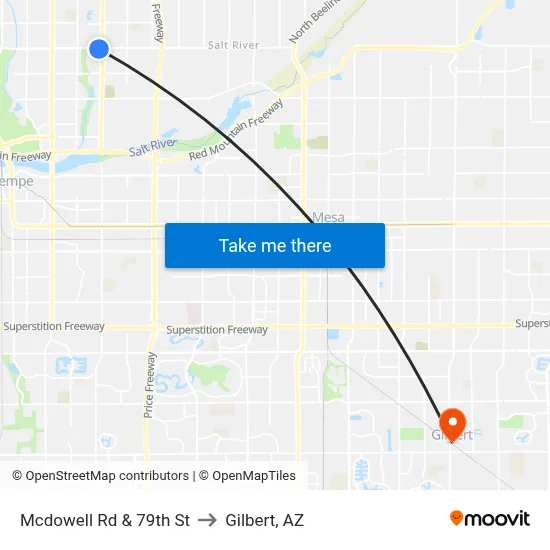 Mcdowell Rd & 79th St to Gilbert, AZ map