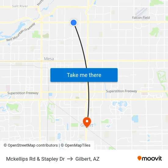 Mckellips Rd & Stapley Dr to Gilbert, AZ map