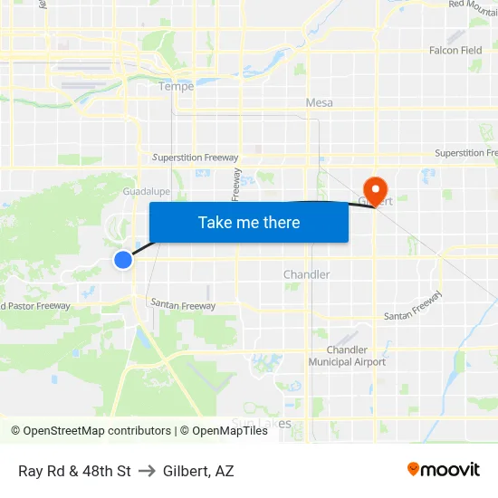 Ray Rd & 48th St to Gilbert, AZ map