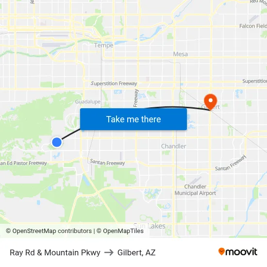 Ray Rd & Mountain Pkwy to Gilbert, AZ map