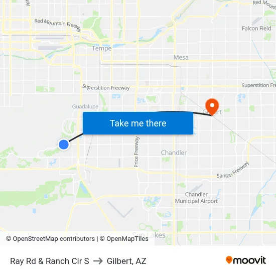 Ray Rd & Ranch Cir S to Gilbert, AZ map