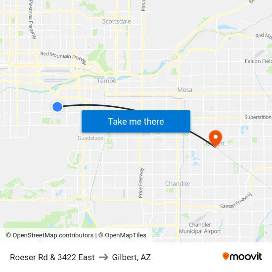 Roeser Rd & 3422 East to Gilbert, AZ map