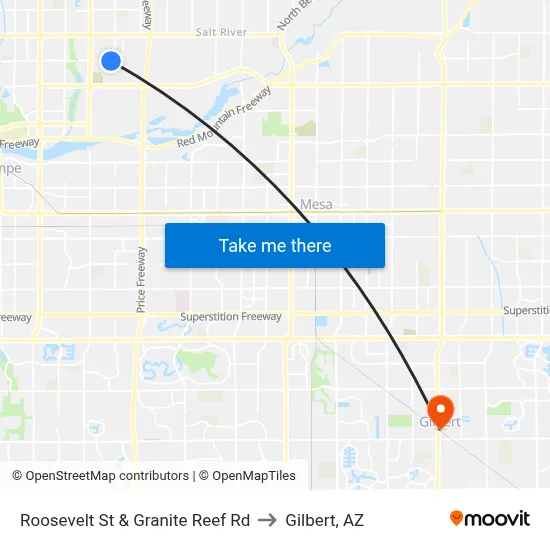 Roosevelt St & Granite Reef Rd to Gilbert, AZ map