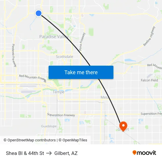 Shea Bl & 44th St to Gilbert, AZ map