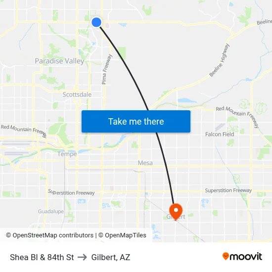 Shea Bl & 84th St to Gilbert, AZ map