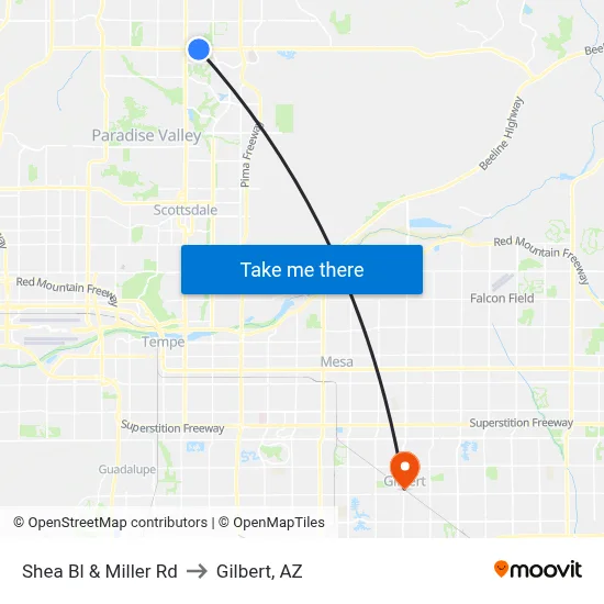 Shea Bl & Miller Rd to Gilbert, AZ map