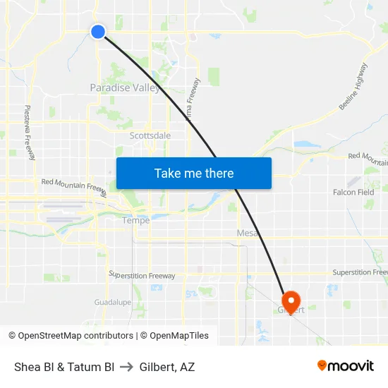 Shea Bl & Tatum Bl to Gilbert, AZ map